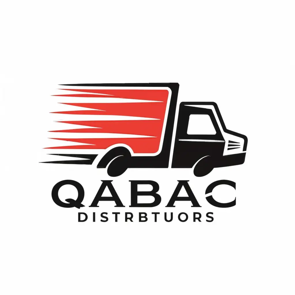 logo, Delivery Truck, with the text "QABAC DISTRIBUTORS", typography, be used in Retail industry.
Symbol colour "RED, BLACK, and Yellow"
