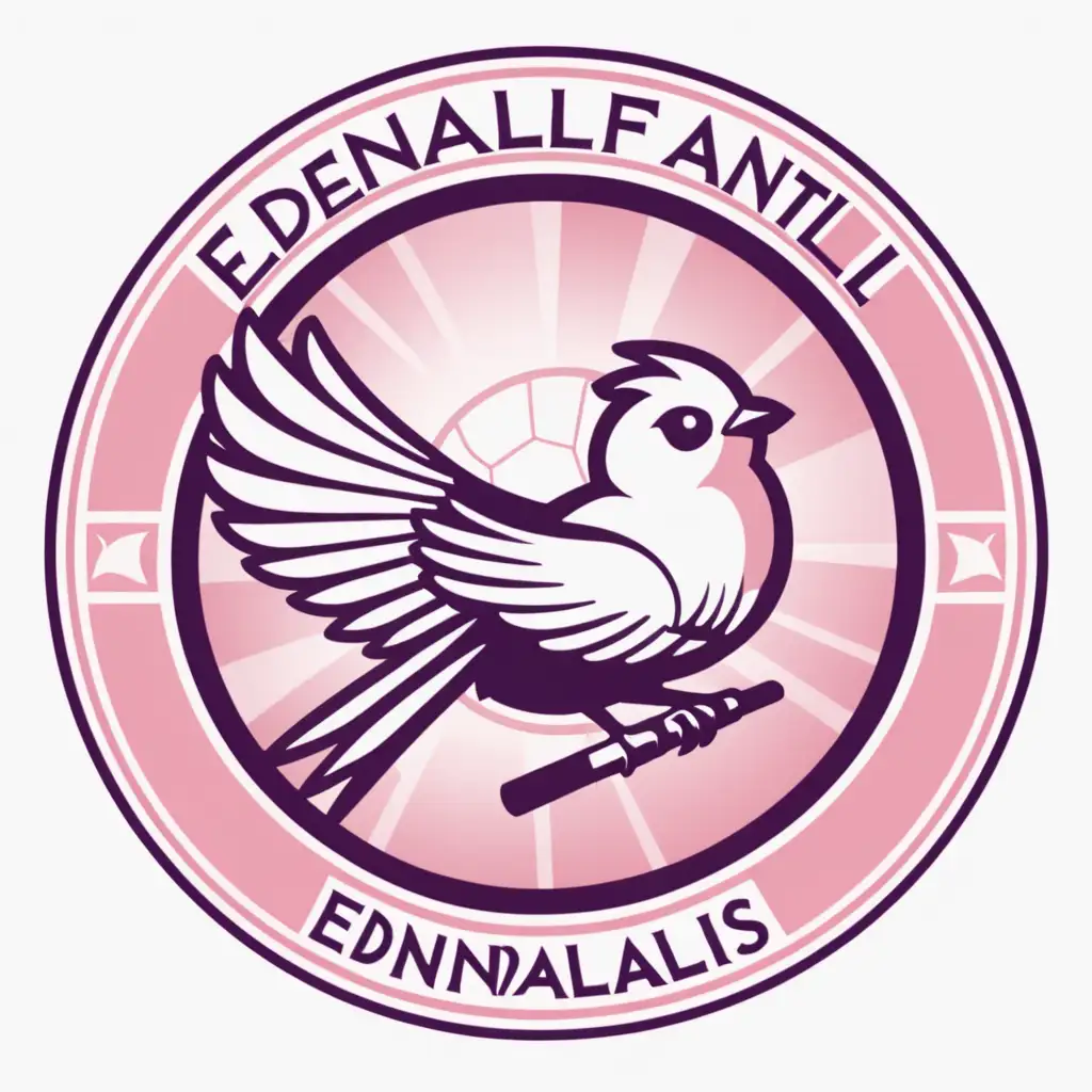 Circular Fantail Bird Sports Team Logo in Pastel Pink with Football