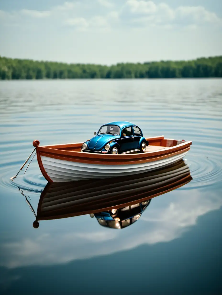 жук плывет в лодке по озеру