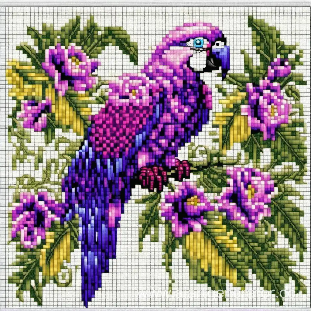 Схема вышивки крестиком фиолетовый попугай