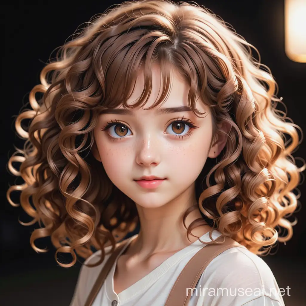 AnimeStyle Portrait of a CurlyHaired Girl with Light Brown Hair