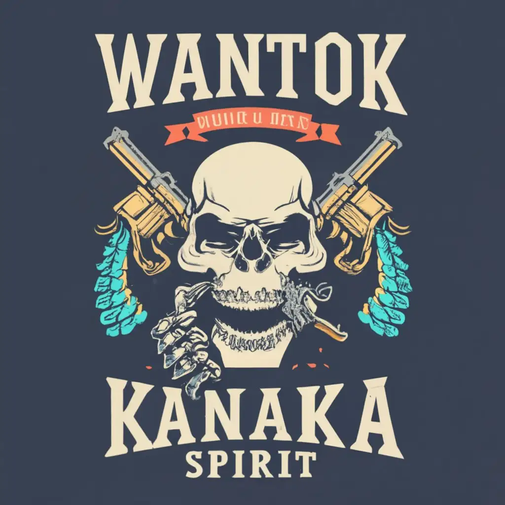 logo, Skull with Guns, with the text "WANTOK, Kanaka Spirit", typography