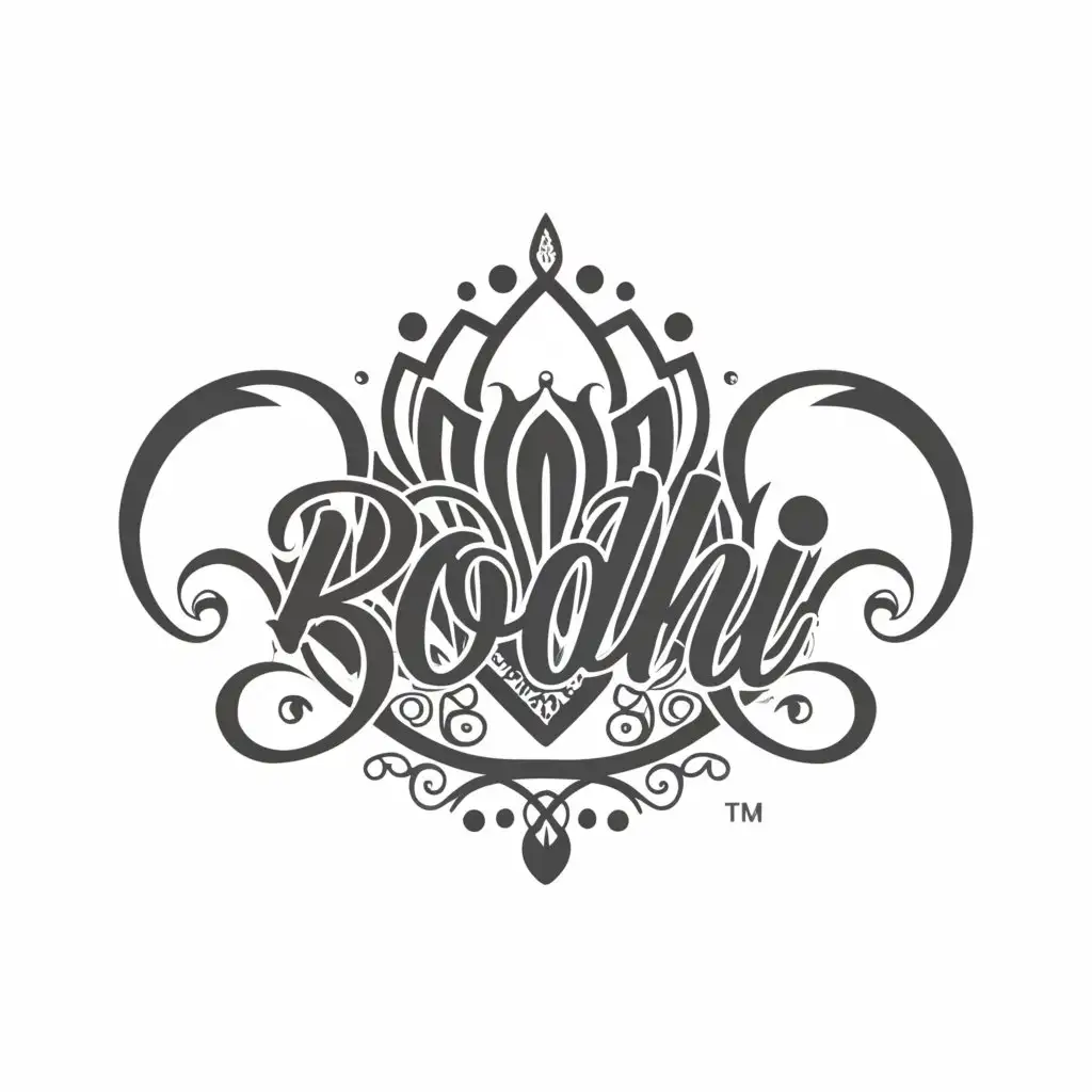 a logo design,with the text 'Bodhí', main symbol clean tattoo black calligraphy flowers 