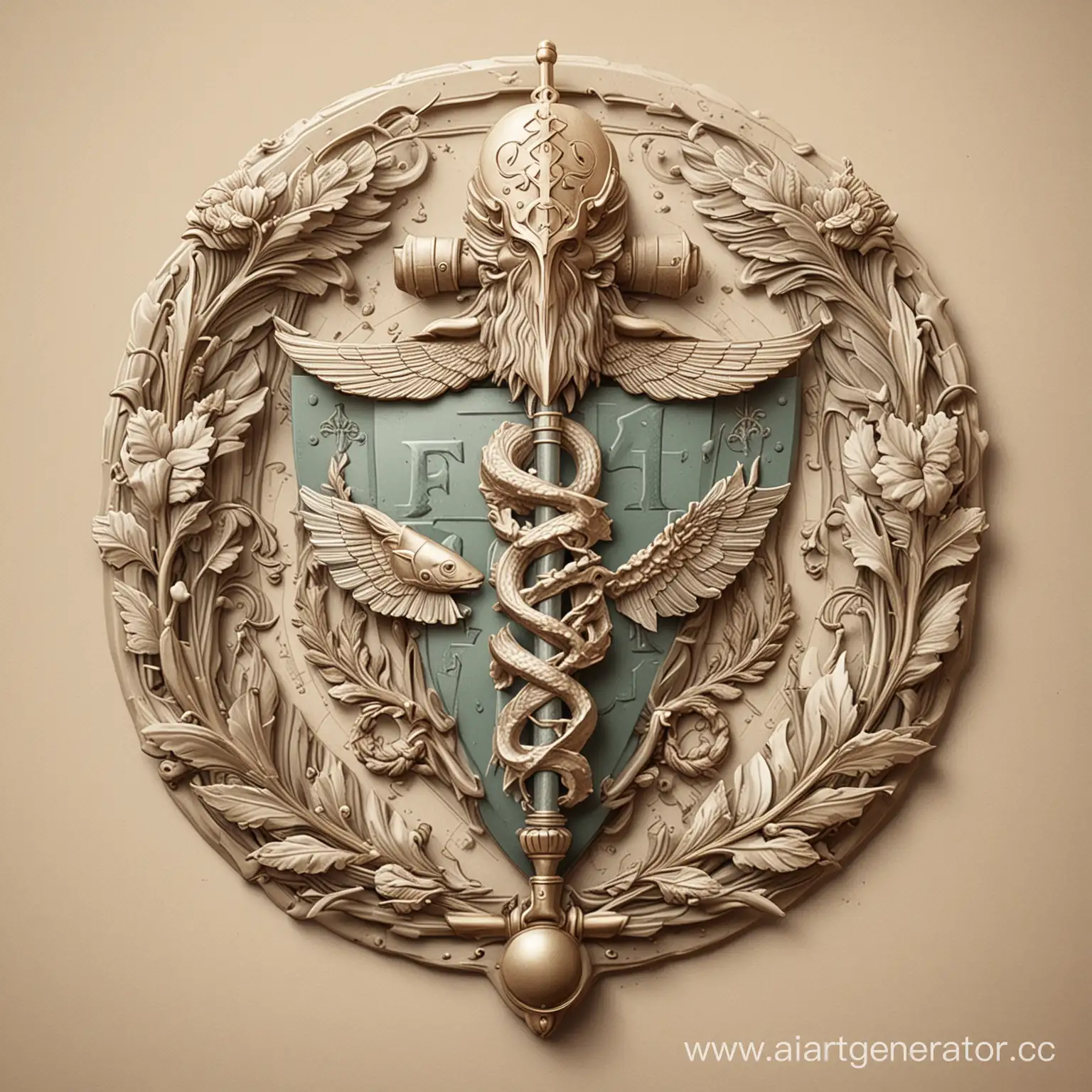 Modern-Minimalist-Family-Coat-of-Arms-with-Fish-and-Caduceus