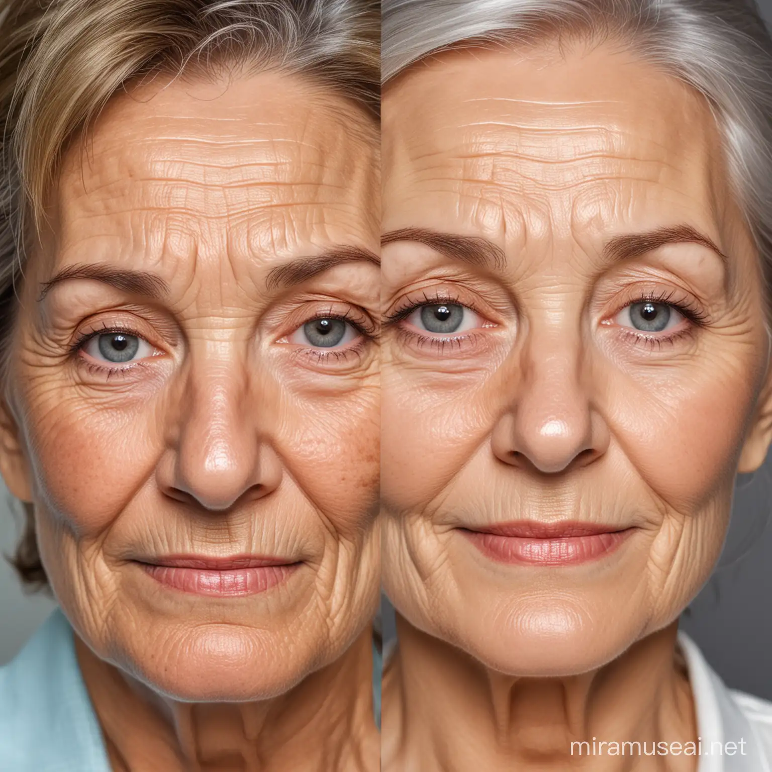 Senhora com 60 anos e com rugas na cara com senhora de sessenta anos sem rugas