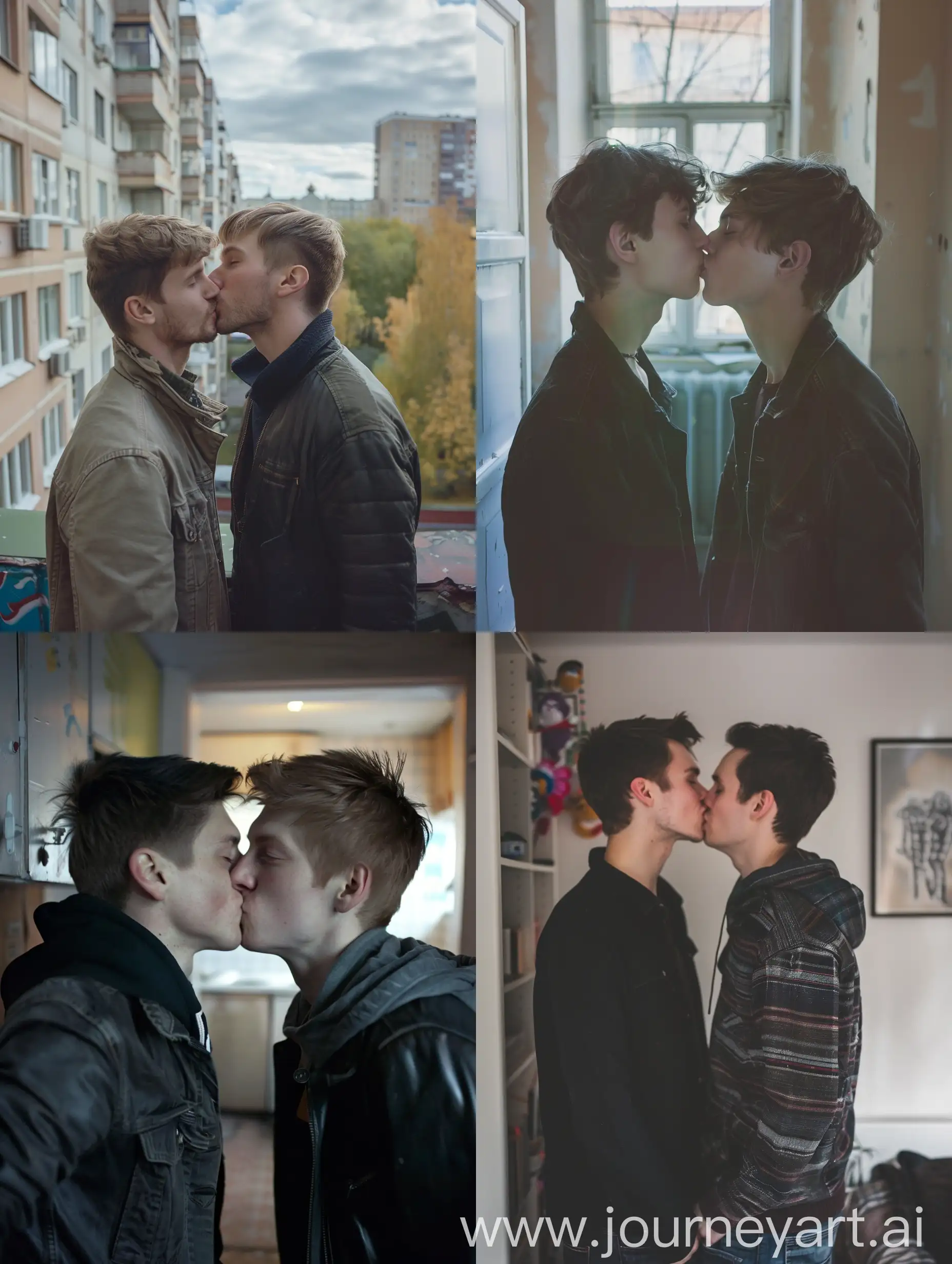 Intimate-Moment-Affectionate-Men-Embracing-in-Cozy-Russian-Apartment