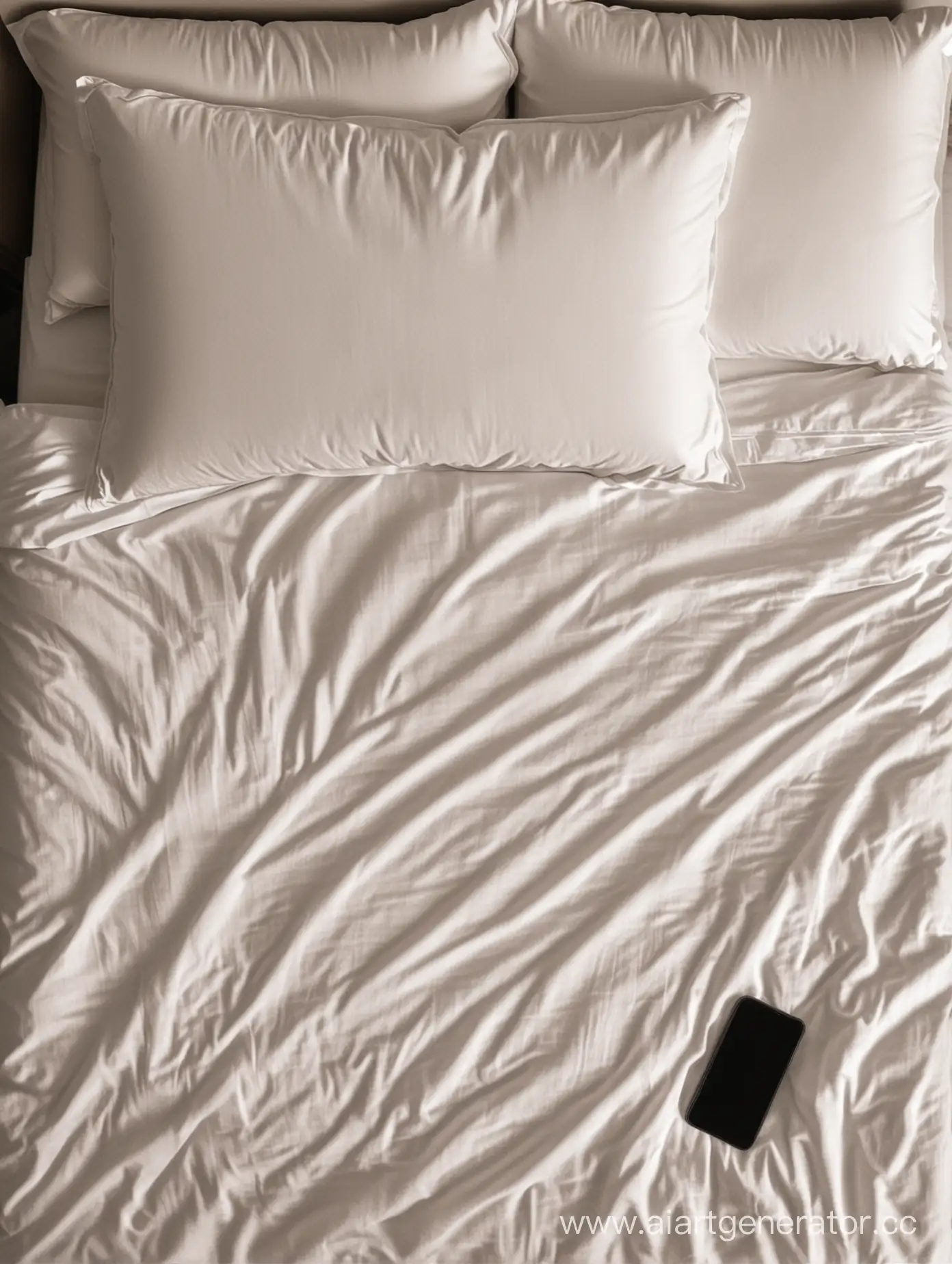 Minimalist-Bedroom-Scene-Empty-Bed-with-Pillow-and-Phone