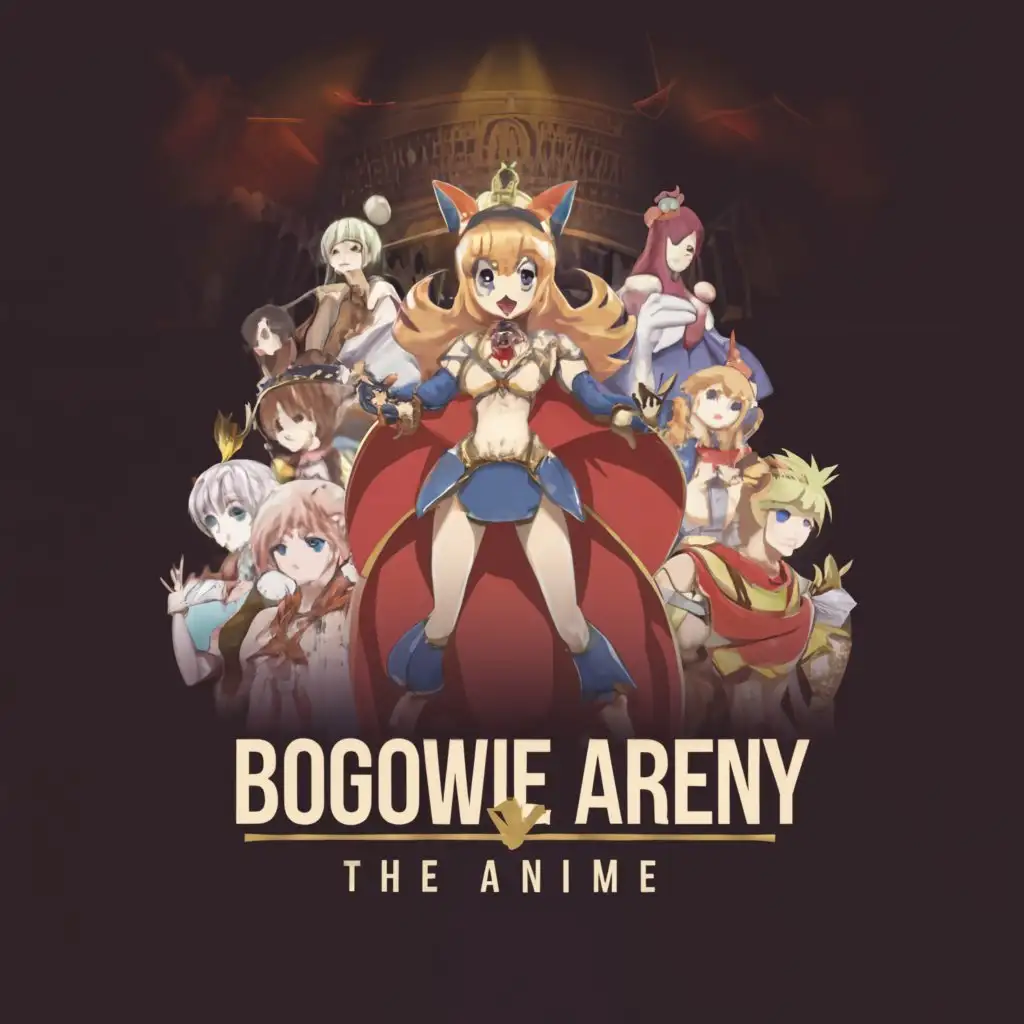 a logo design,with the text "Bogowie Areny: The Anime", main symbol:Gladiator female idols with cat ears singing on medieval arena with spectators,Minimalistic,be used in Restaurant industry,clear background