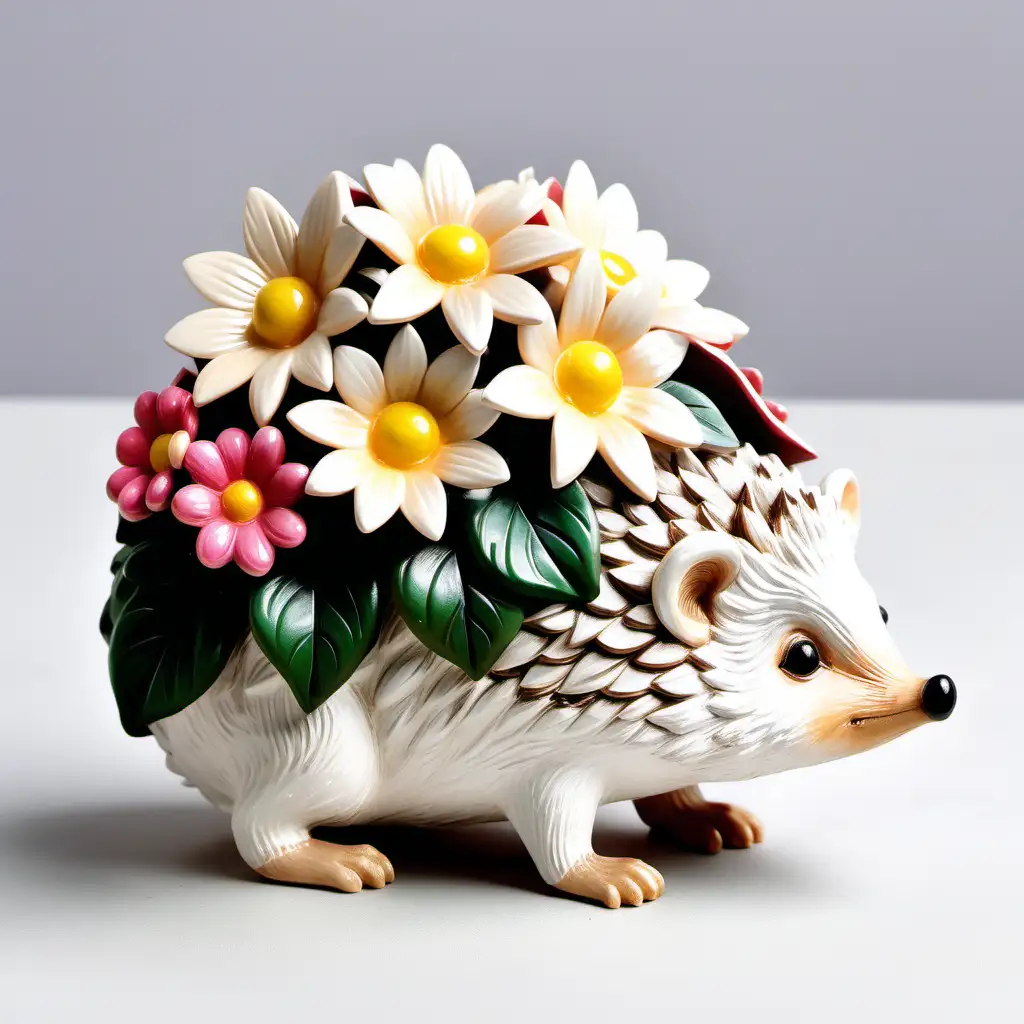 Whimsical Spring Garden Resin Hedgehog with Large Flowers