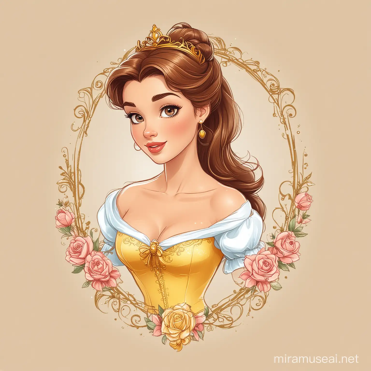 design for t-shirt with disney princess belle, vector, white background