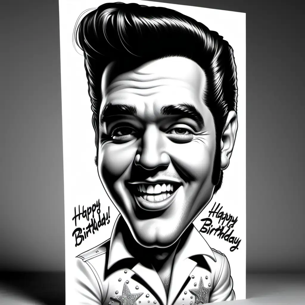 Black and White Caricature Elvis Wishes Happy Birthday