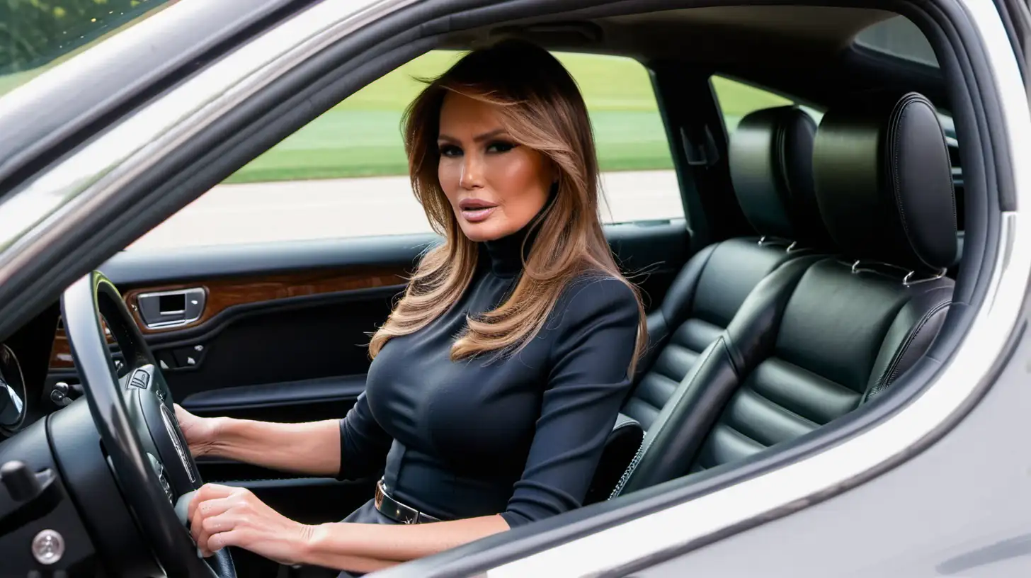 Melania Trump Driving Sexy Car with Stockings and Glamourous Appearance