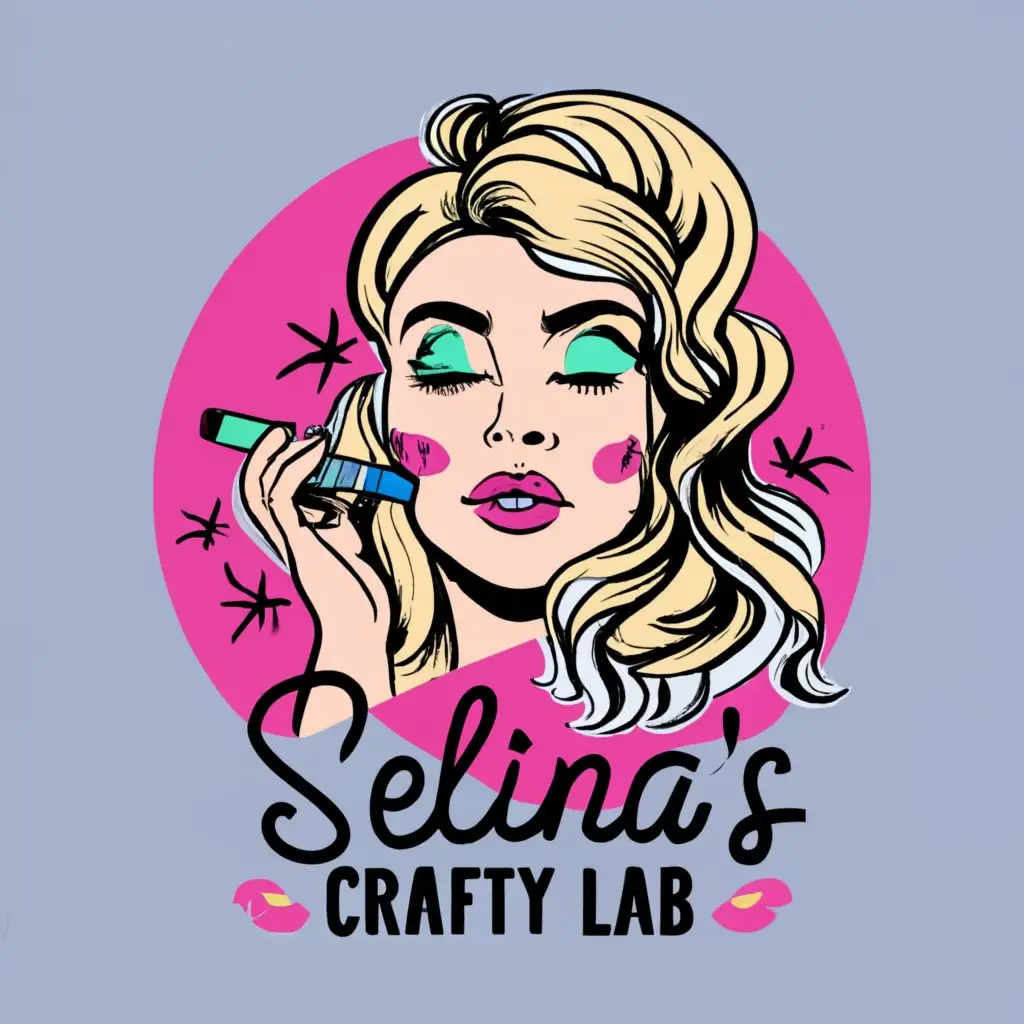 logo, Blonde girl with makeup and art supplies, with the text "Selina's crafty lab", typography, be used in Beauty Spa industry