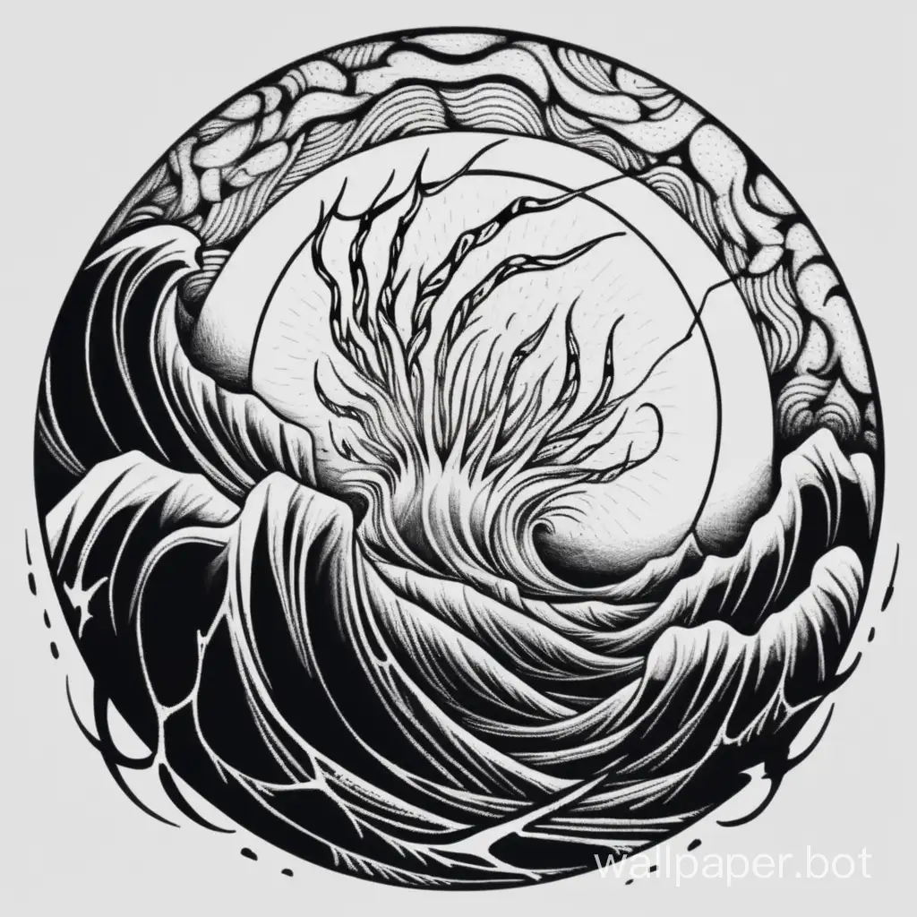 Hand tatto template, black explosive torn veins, lightning tentacles, horror blackwork, ornament, hatching hard circular waves, monochromatic