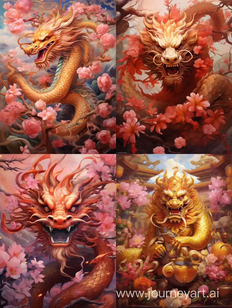 2024 new year chinese chinese dragon wallpaper, in the style of greg olsen, light maroon and orange,dmitry spiros, anna and elena balbusso, large canvas format, cartelcore, detailed backgrounds