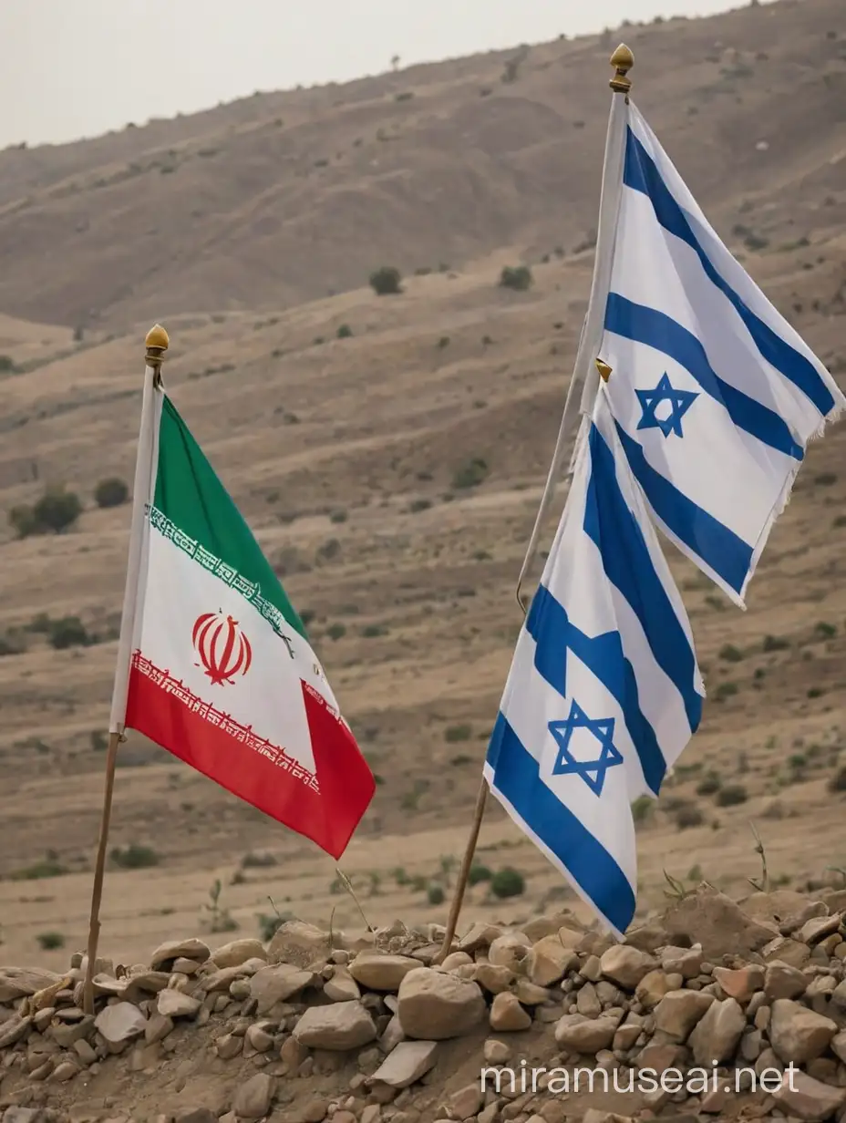 Flags of Iran and Israel in Conflict