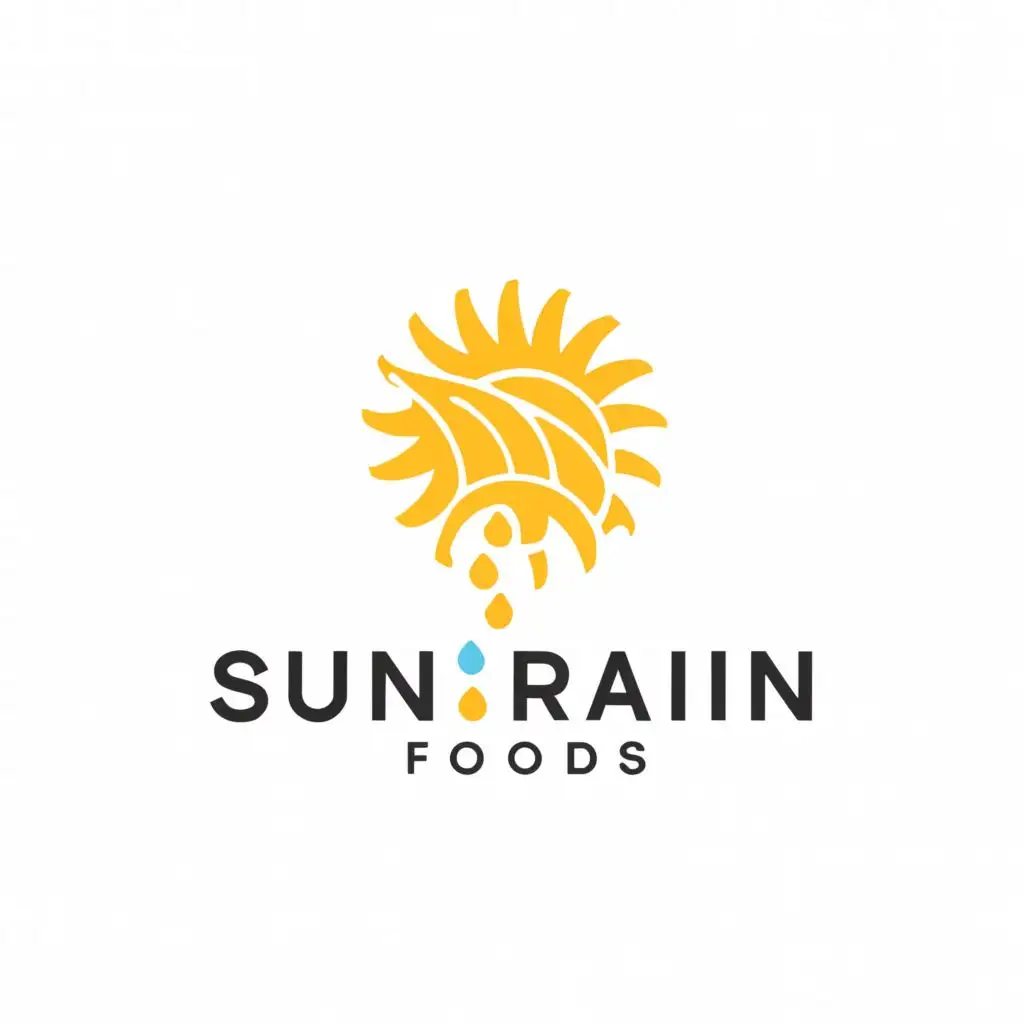 a logo design,with the text Sunrain Foods, main symbol:Sun Rain Rice,complex,clear background