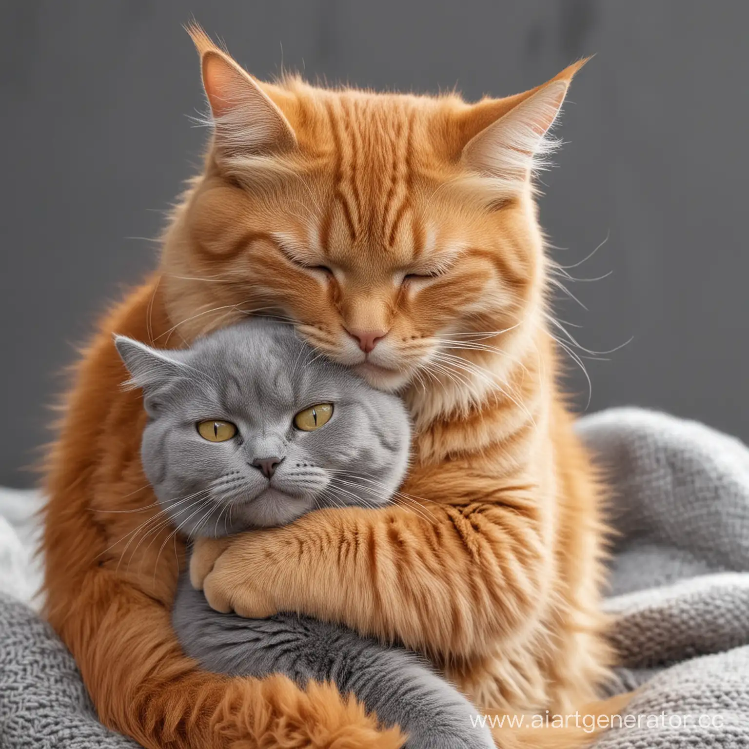 Affectionate-Gray-Cat-Embraces-Ginger-Cat