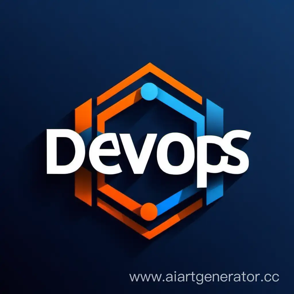Логотип 
DEVOPS
Цвет фона синий белый и оранжевый