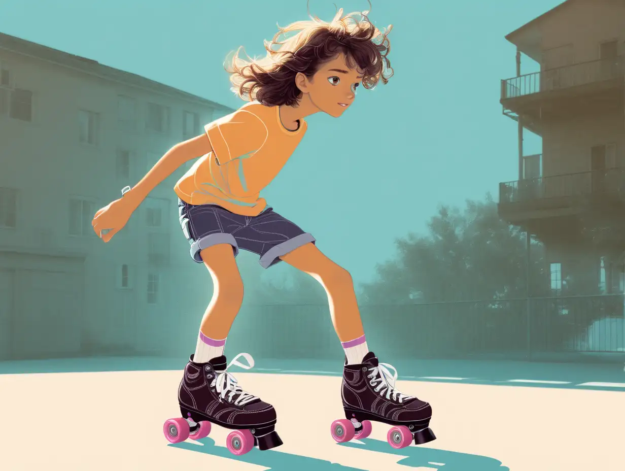 Adolescent Roller Skater in Imaginary World