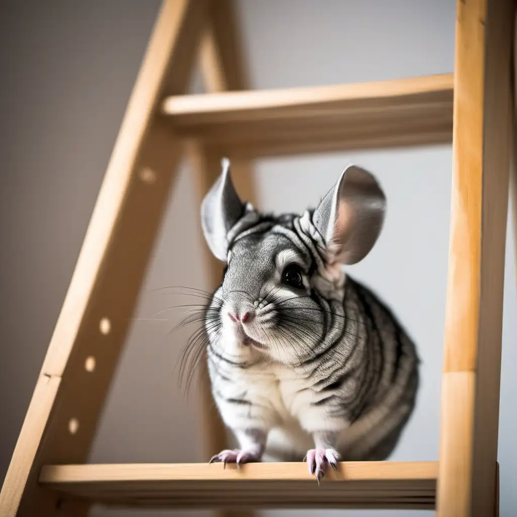 cute wondering chinchilla on ladder