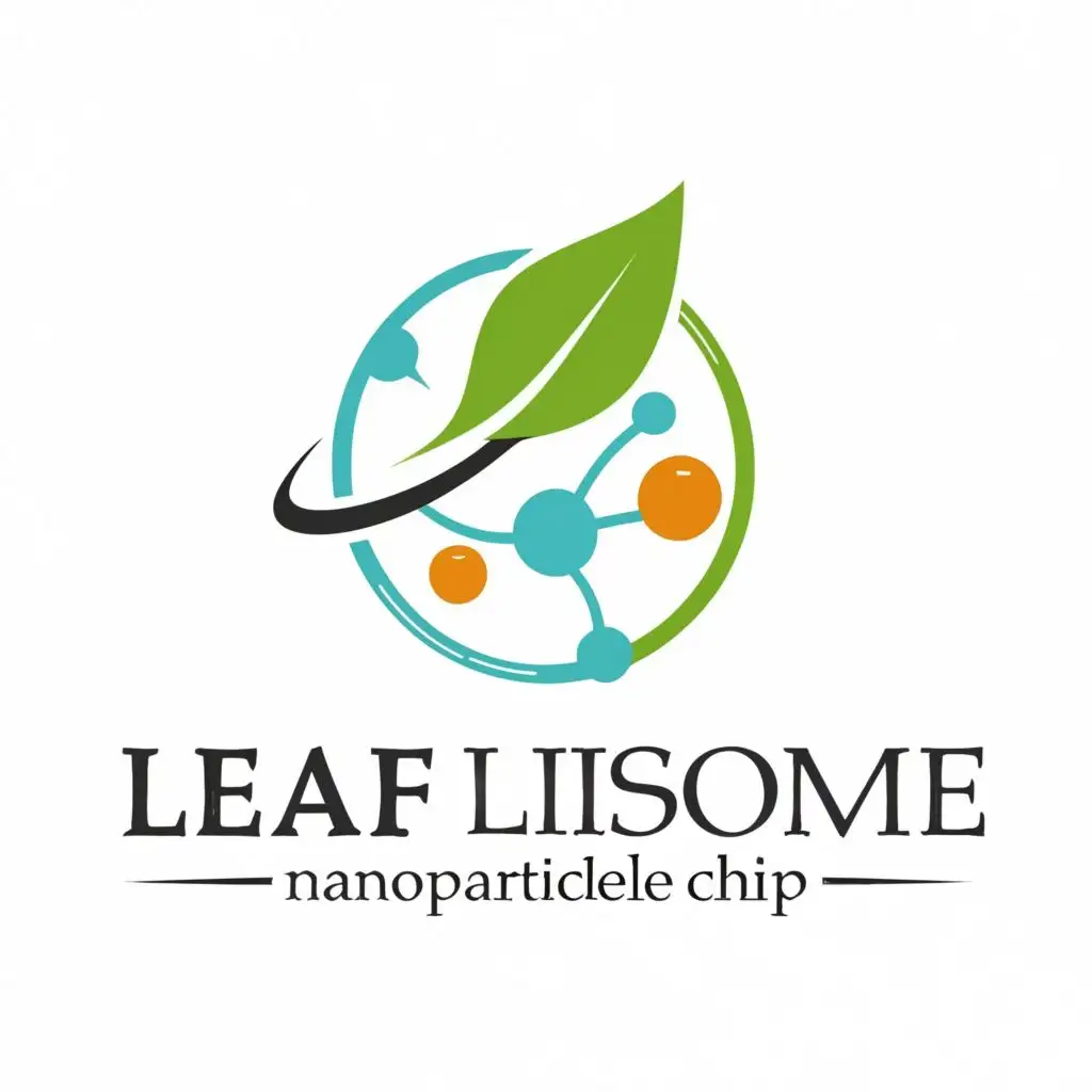 logo, a minimalistic leaf inside a liposome, with the text "leaf, liposome, nanoparticle, chip", typography, be used in Technology industry