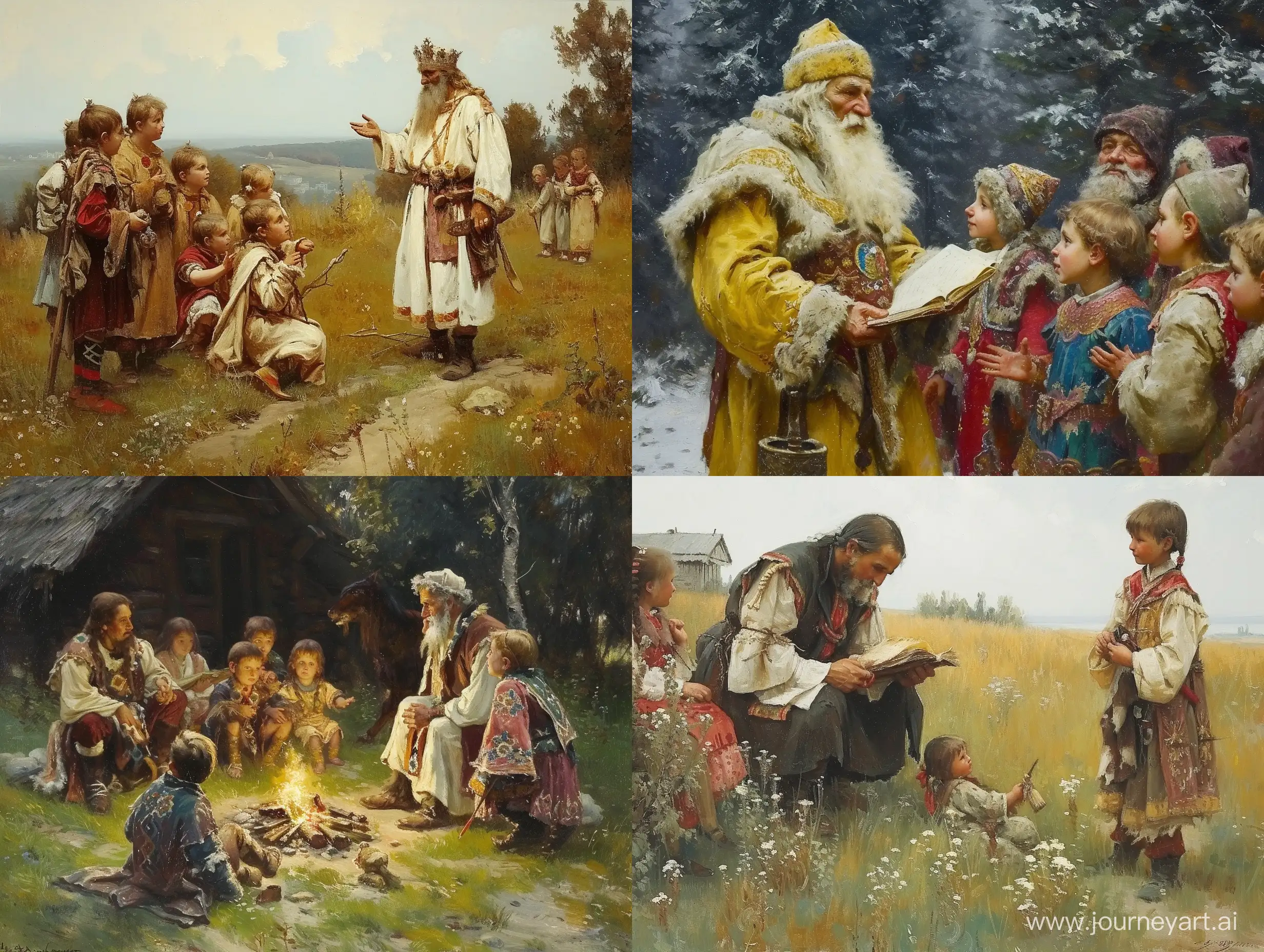 Slavic children in ancient times learn from mystical otherworldly spirits --v 6 --ar 4:3 --no 78107