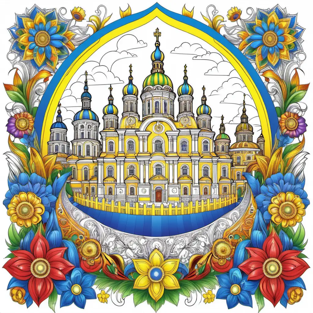 Vibrant Ukrainian Coloring Book Cover with Multicolored Illustrations