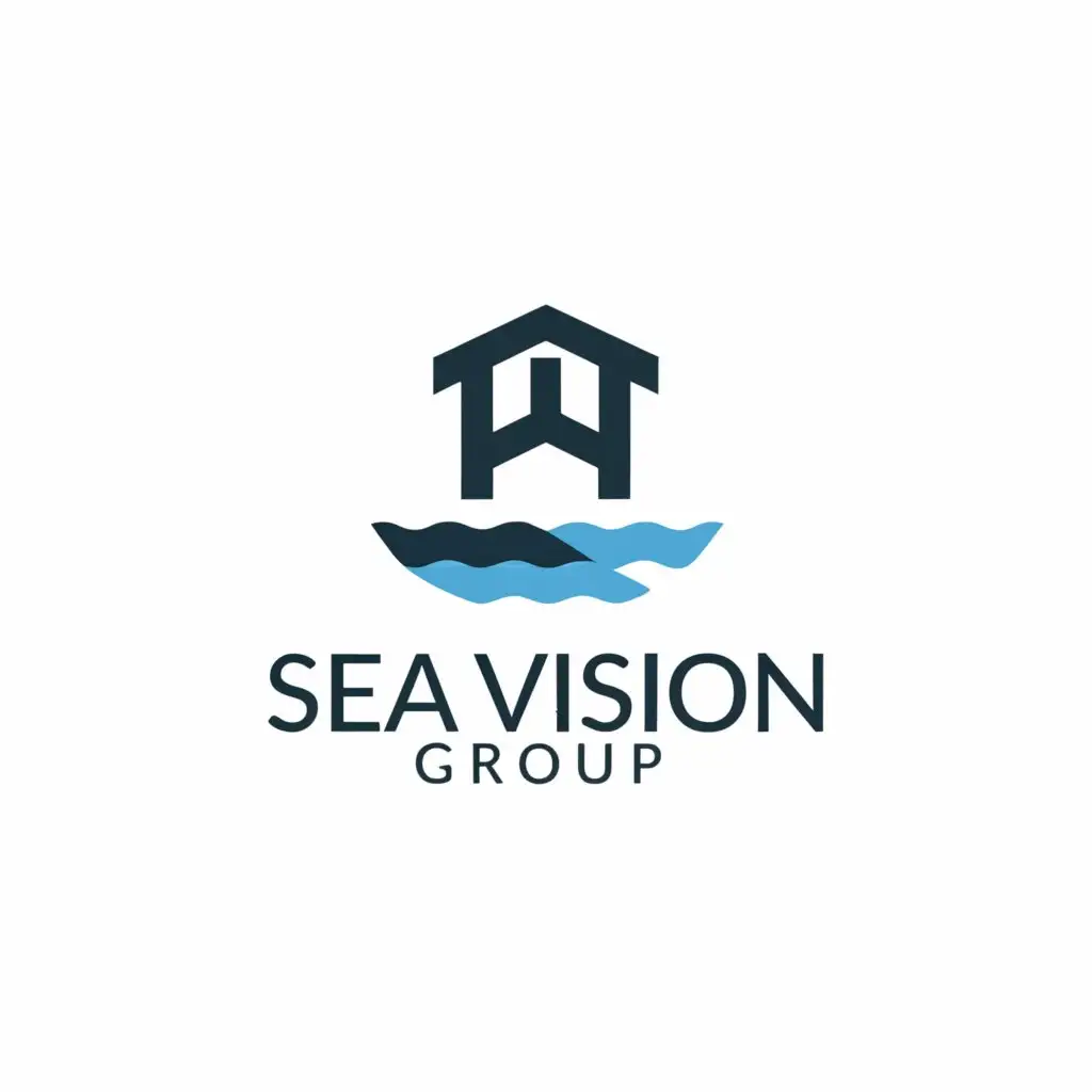 a logo design,with the text "Sea Vision Group", main symbol:House, Anchor and Ocean,Minimalistic,clear background