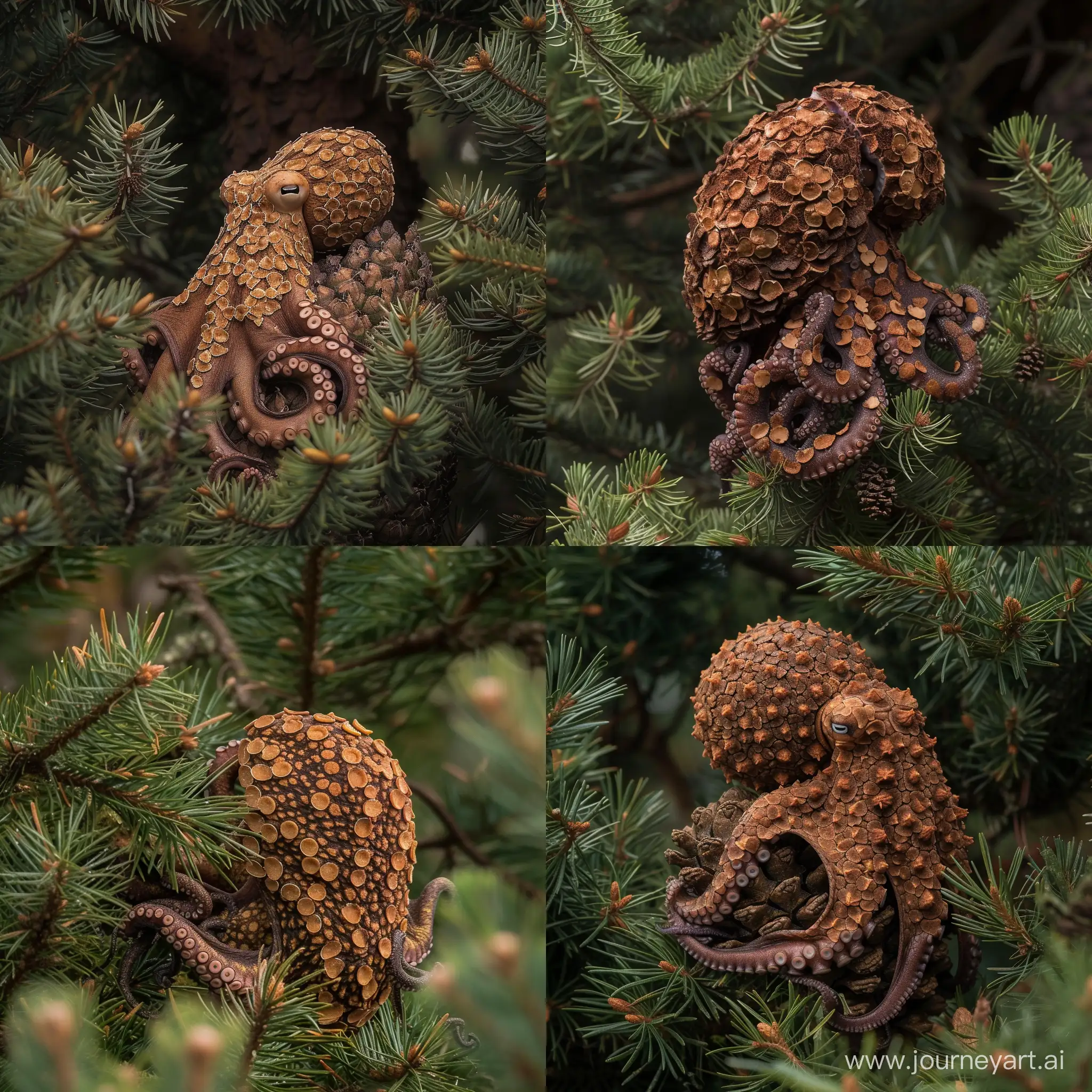 Mottled-Brown-Scaly-Octopus-Camouflaged-in-Pinecone-Scales