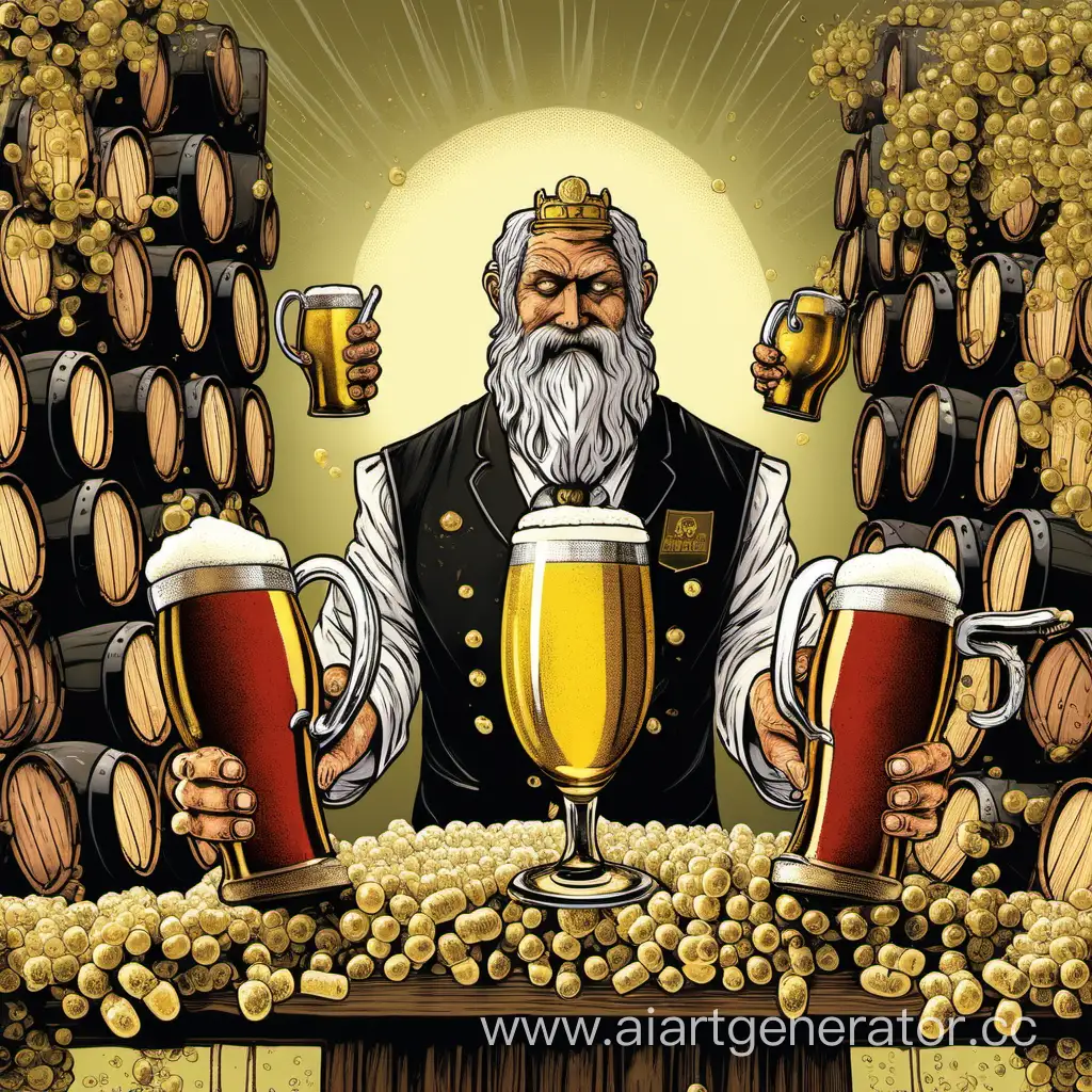 Beer-God-Crushing-Wine-Sommeliers-Head-Between-Mugs