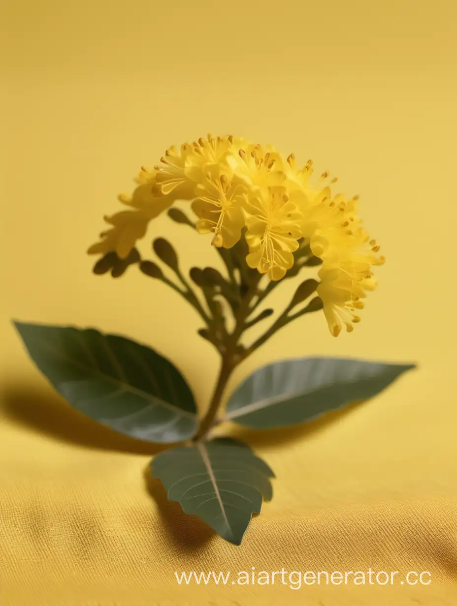 Acacia yellow flower close up 8k laying on yellow cloth surface background