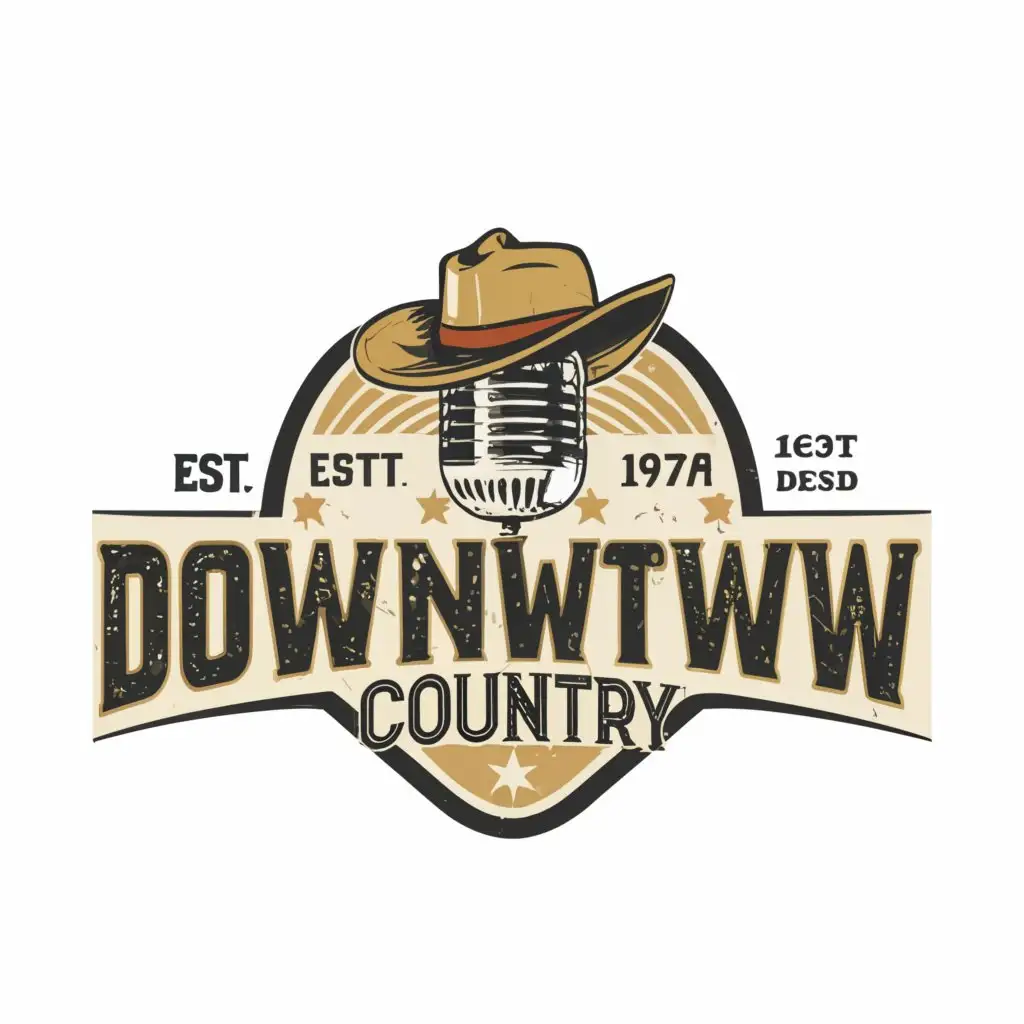 a logo design,with the text "Downtown Country", main symbol:Cowboy Hat, Microphone,Moderate,be used in Entertainment industry,clear background