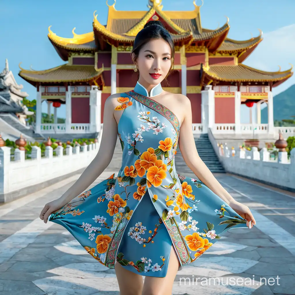 Asian Woman in Traditional Attire Holding Lotus Flower