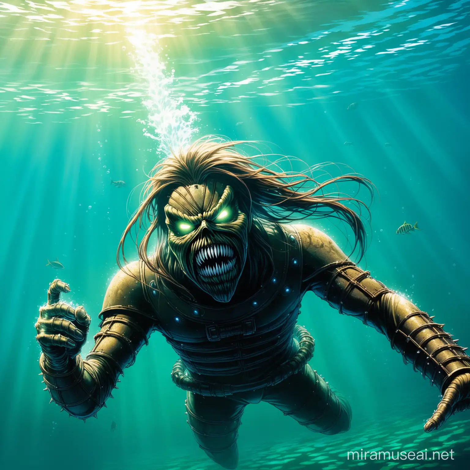 eddie from Iron Maiden in Atlantida under water