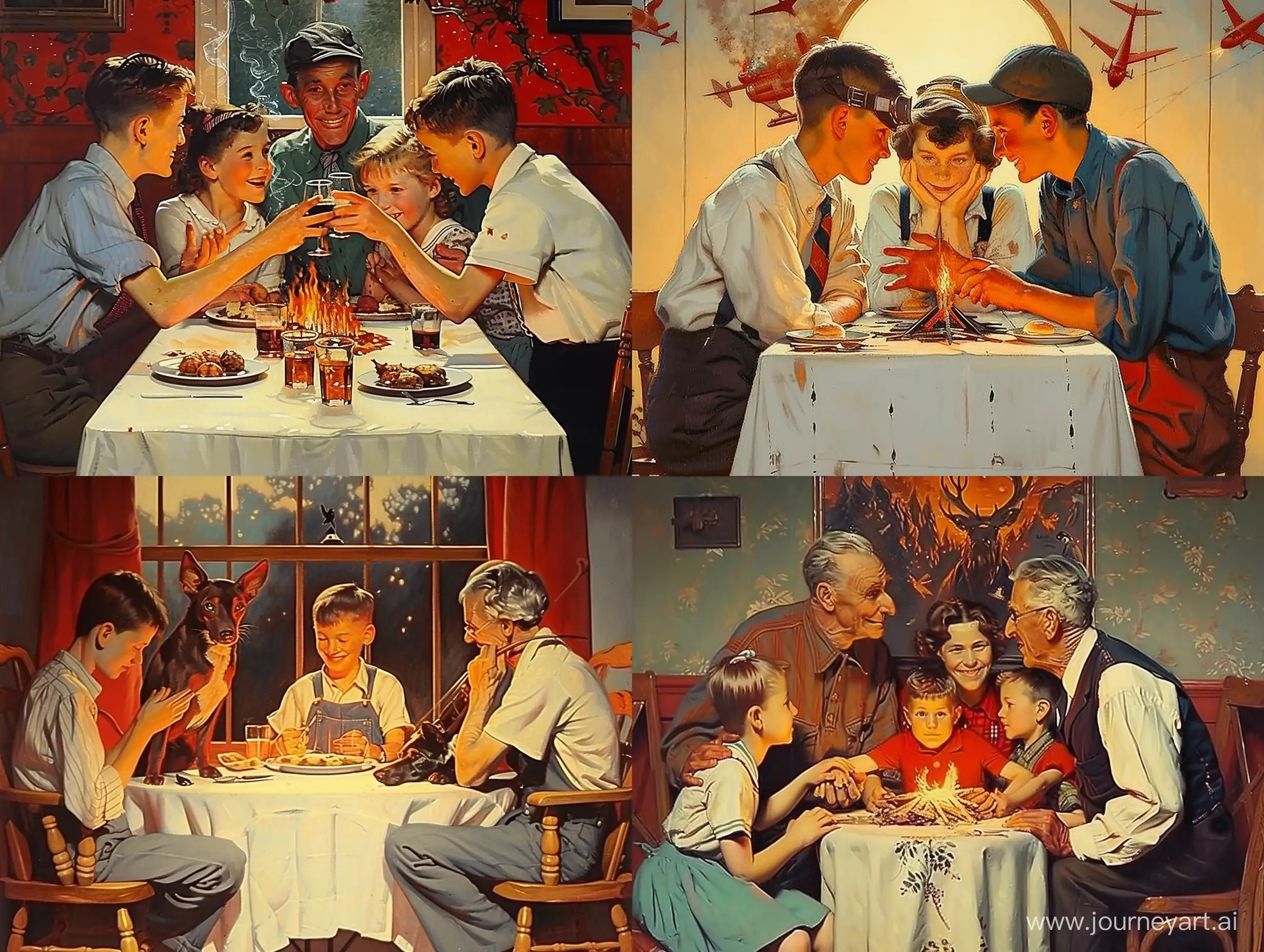 Norman-Rockwell-Style-Illustration-of-Family-Thanksgiving-Dinner
