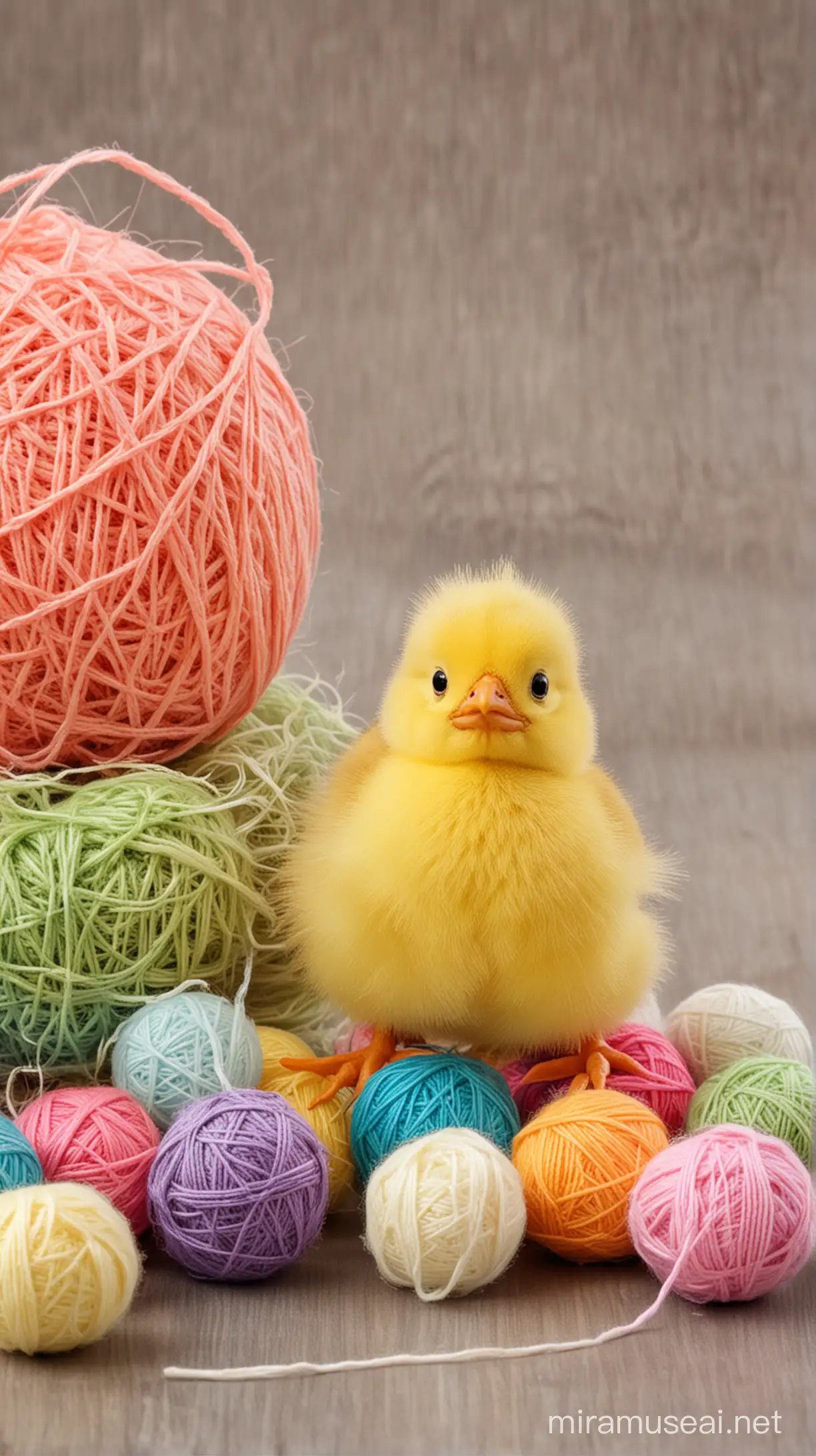Easter and balls of yarn and little chick
