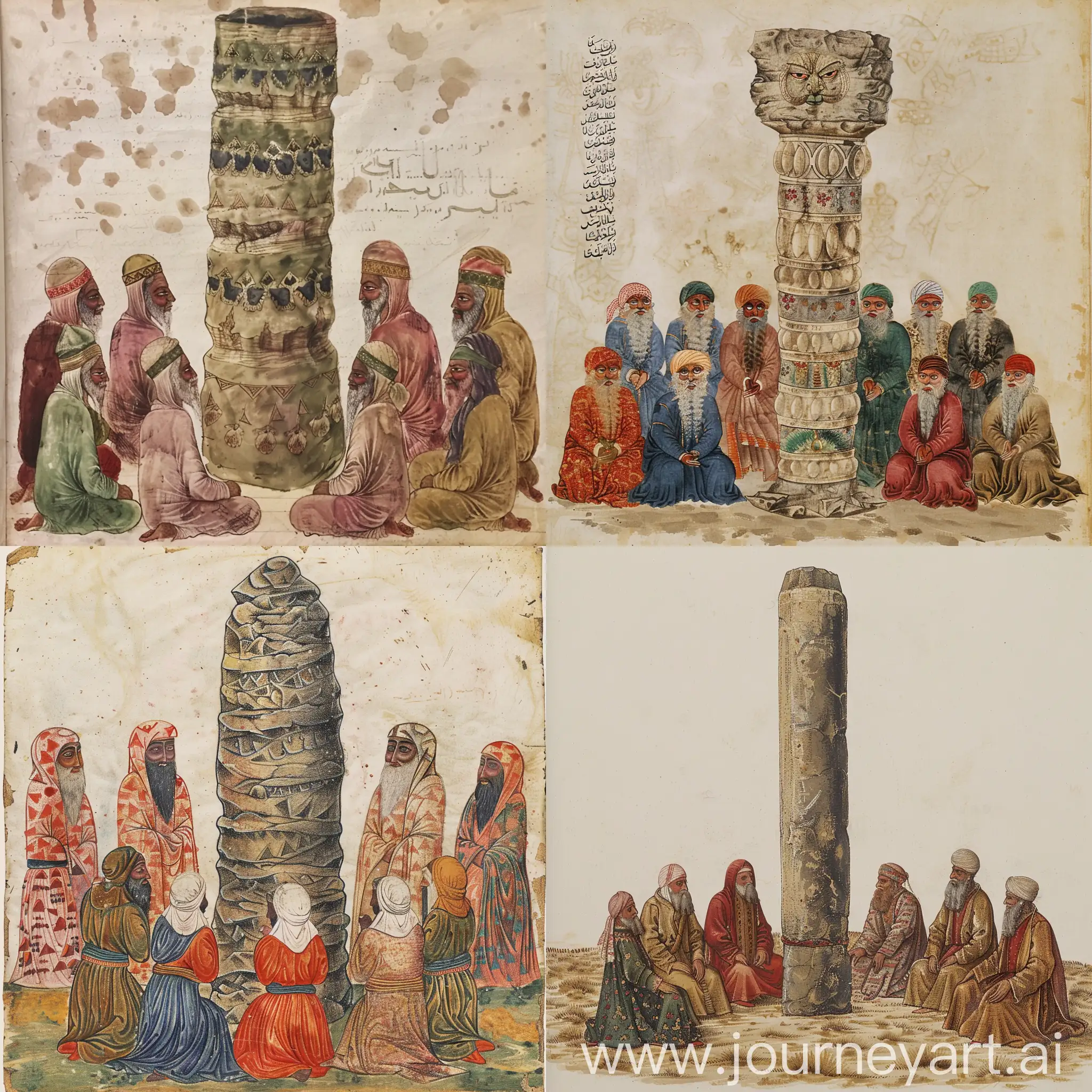 Ancient-Ottoman-Illuminated-Manuscript-Nomadic-Desert-Peoples-and-Stone-Totem-Pillar