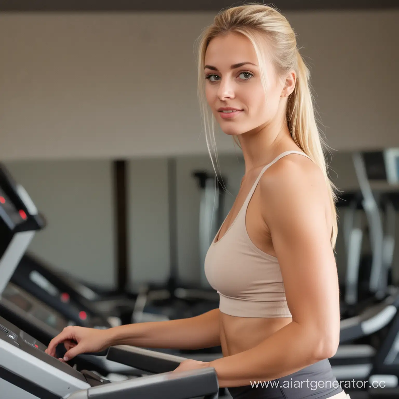Blonde-Girl-Exercising-on-Treadmill-for-Fitness-Training