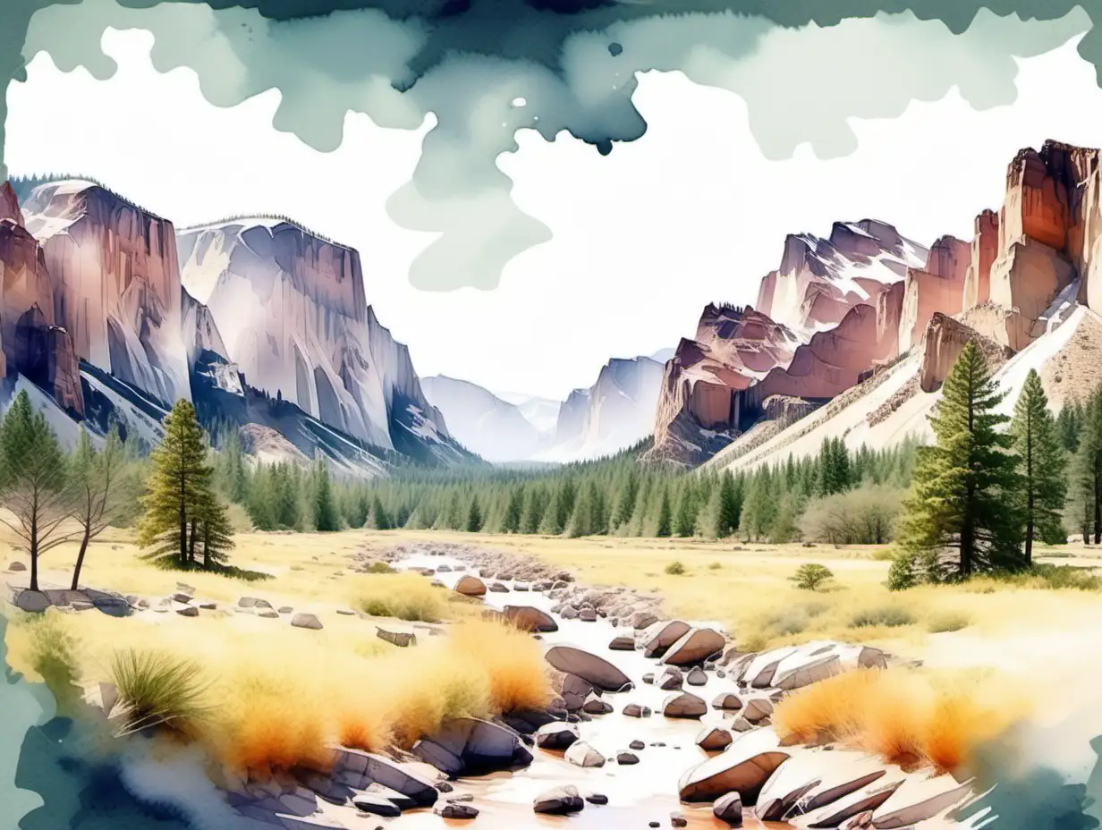 Scenic Watercolor Illustration of a National Park