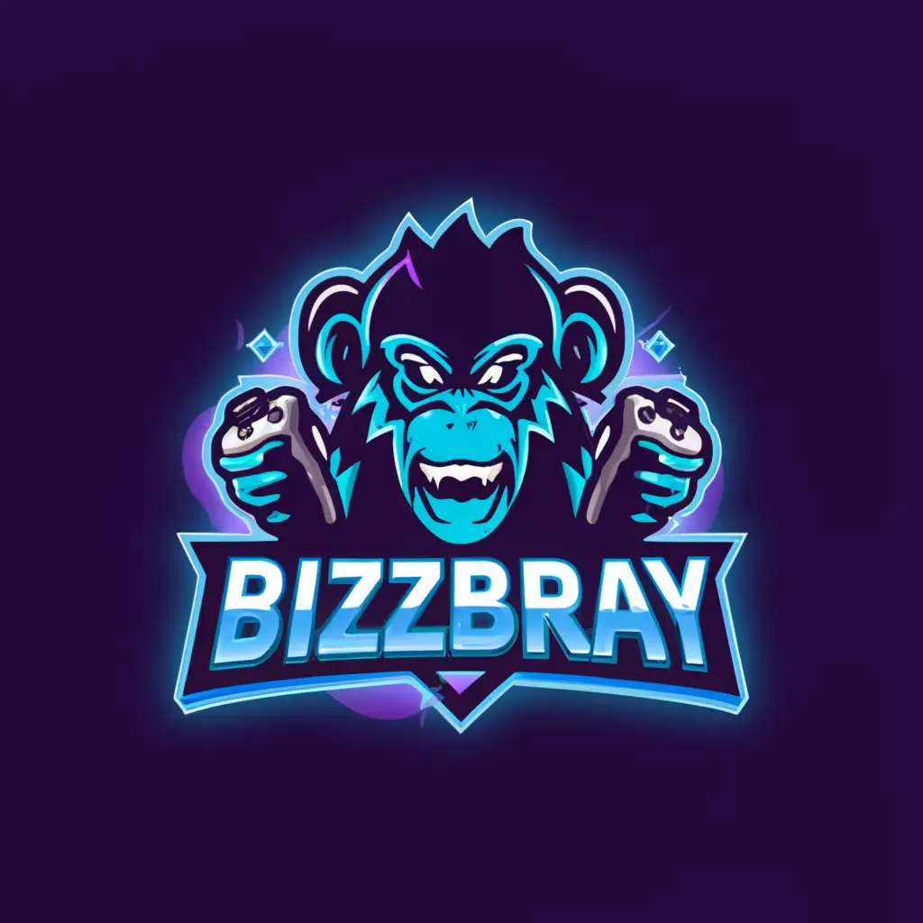 LOGO-Design-For-BizzBray-Neon-Blue-Monkey-Esports-Logo-on-Clear-Background