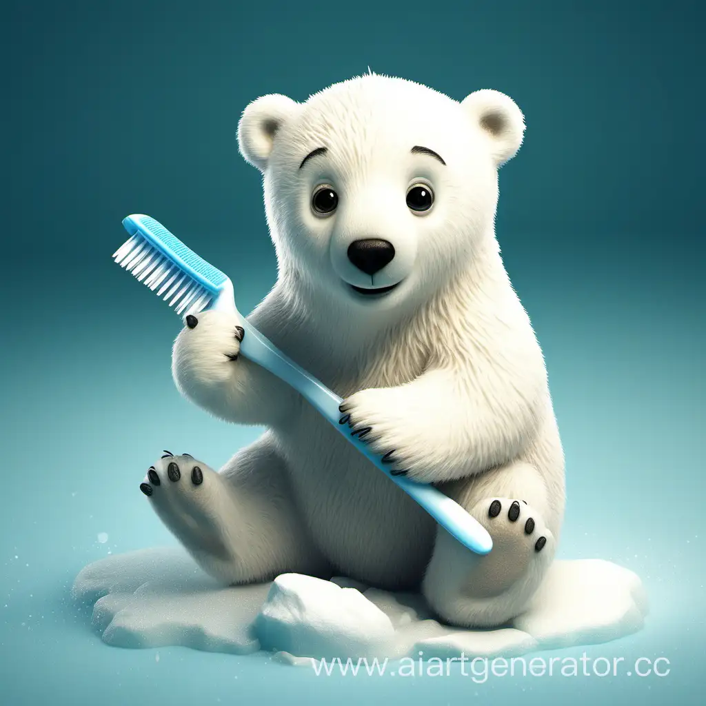 белый медведик милый с зубной щеткой