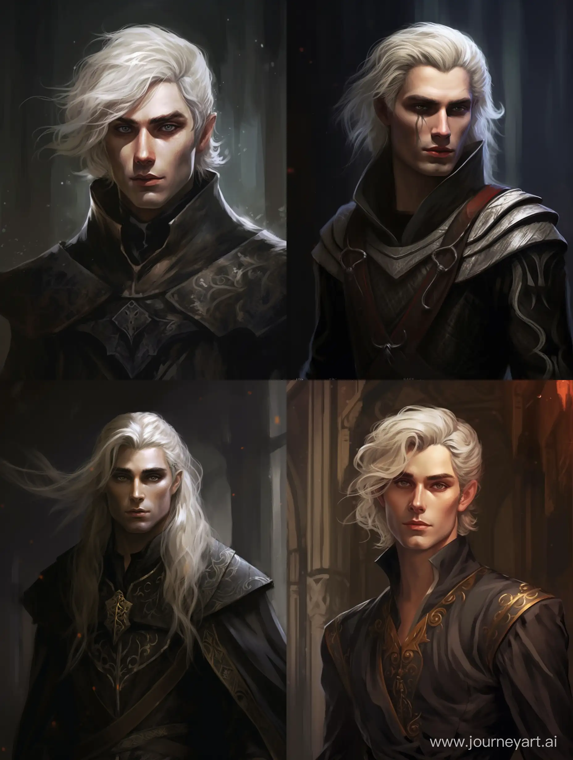 Full black eyes, male elf, wizard, blonde