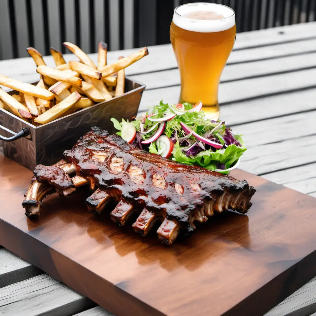 Succulent Grilled Ribs Platter with Beer and Sides