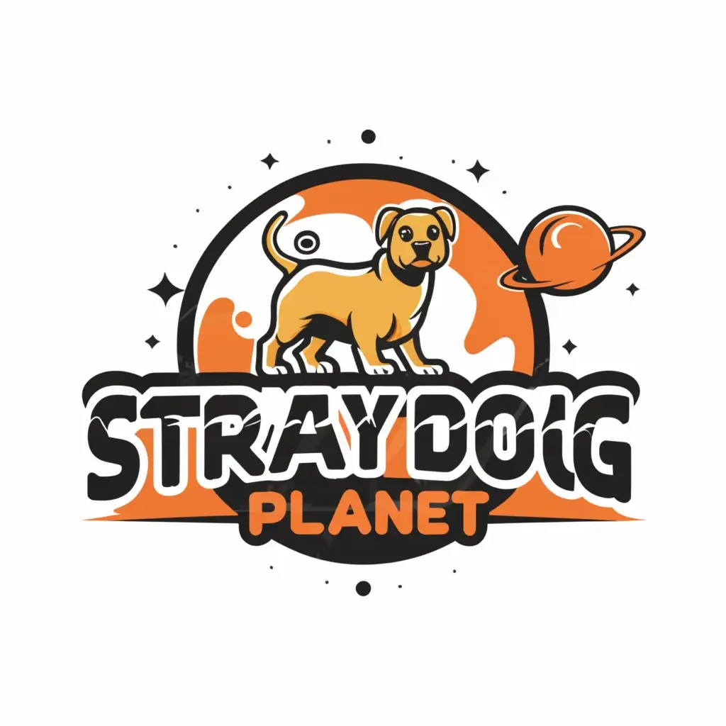 a logo design,with the text "Stray Dog Planet", main symbol:Planet and Dog,Moderate,be used in Animals Pets industry,clear background
