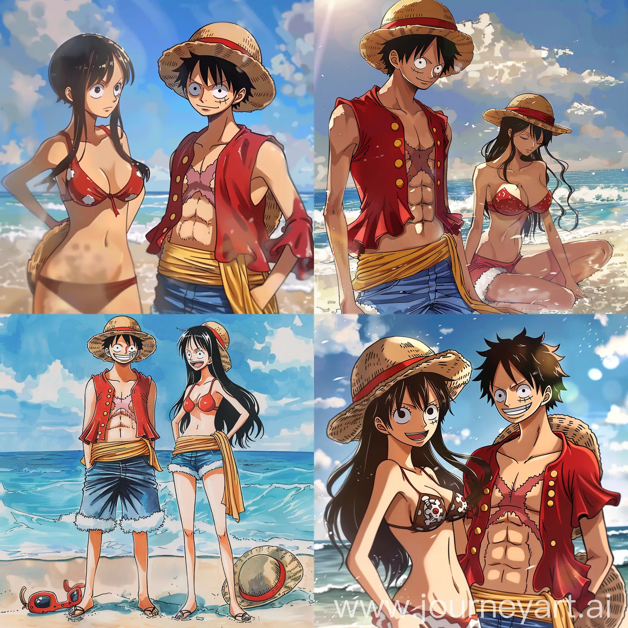 Luffy one piece as a girl with yamato in beach
