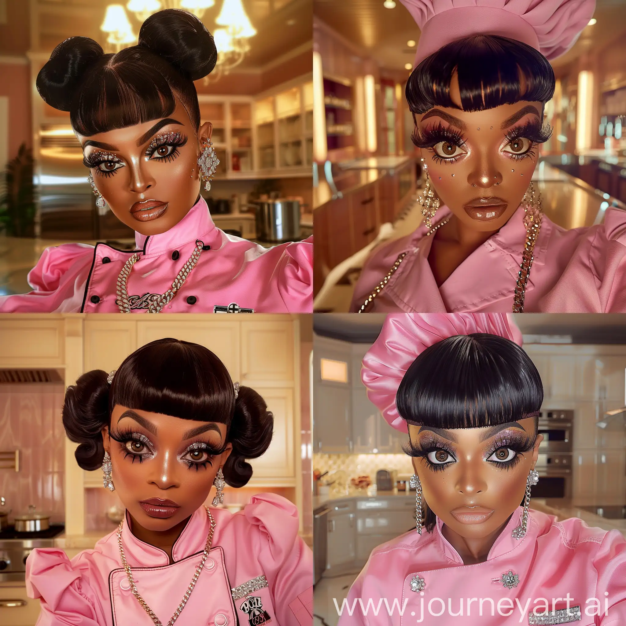 Glamorous-African-American-Betty-Boop-in-Pink-Chefs-Uniform-Posing-in-Luxury-Kitchen