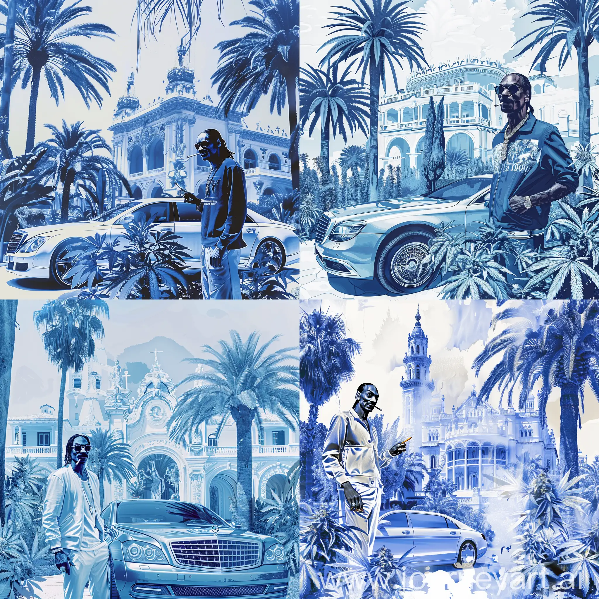 Snoop-Dogg-Posing-with-Maybach-and-Cigarette-at-Opulent-Cannabis-Palace
