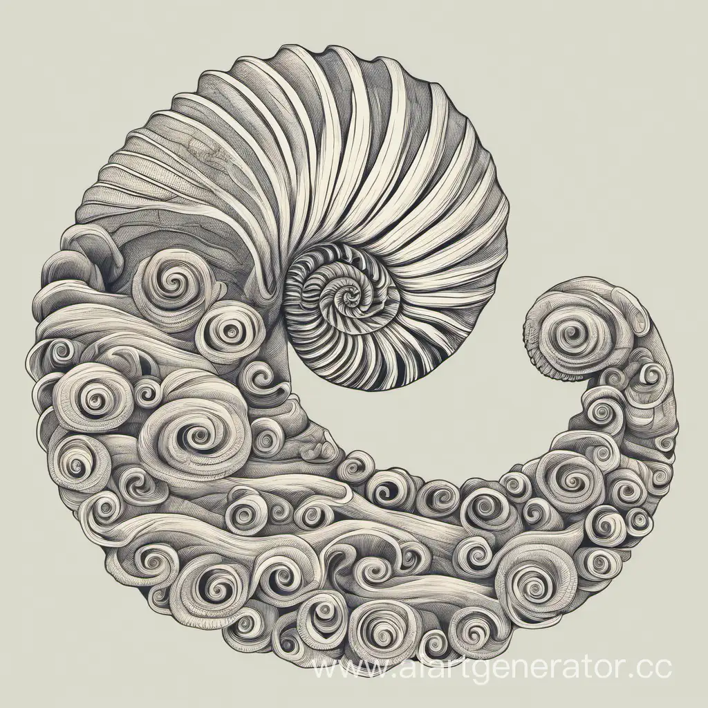 shell fish small curls of the sea, 2D drawing