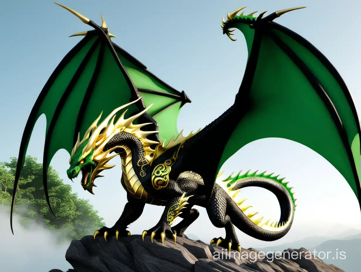 epic green-black-and-gold dragon